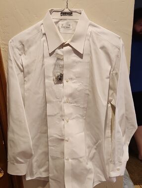 Giorgio Patrino White Pleated Front Tuxedo Shirt with French Cuffs